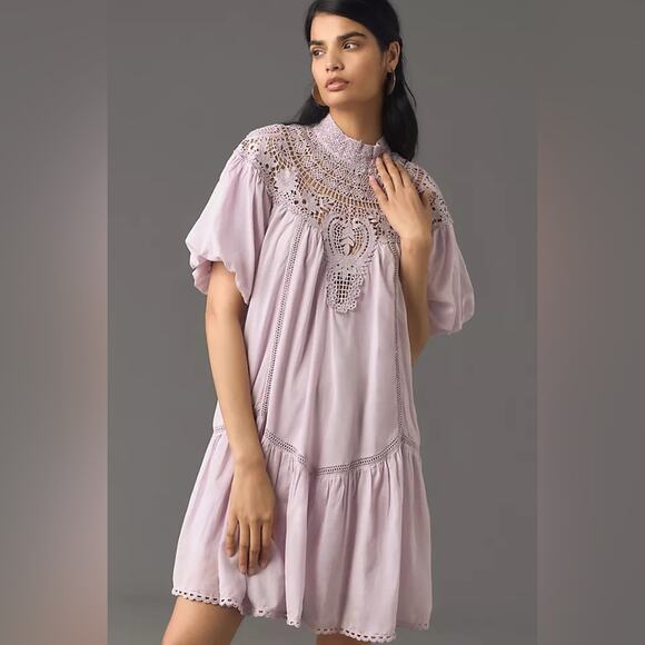NEW Anthropologie High-Neck Lace Tunic
Mini Dress Medium lavender - Picture 3 of 6